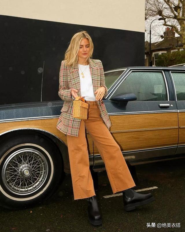 红棕色格纹西装外套怎么搭（还在穿老气的风衣）(29)